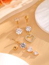 3 pcs Stainless Steel Piercing Gold Colour With Diamonds Heart and Butterfly Body Jewelry Decorative Navel Ear Piercing 3