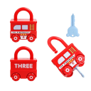 3 pz Giocattolo motorico per bambini Auto con lucchetto e chiave Apprendimento precoce Vigili del fuoco Ambulanza Gelato Sblocco Allenamento 3
