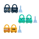 3 pz Set educativo di veicoli con serratura e chiave Gioco motorio Treno Autobus scolastico Auto della polizia Sblocco con la chiave corretta Sviluppo 4