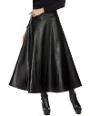 Kvinnors lång kjol i konstläder med hög midja Utvidgad A-linjeform Slät glänsande yta Består av polyester och spandex 1