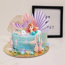 30er Set Tortendekoration Meerjungfrau mit Krone Schwanz Seesterne Seepferdchen Perlen Kunststoff Partydeko Lila-Pink 3