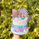 30er Set Tortendekoration Meerjungfrau mit Krone Schwanz Seesterne Seepferdchen Perlen Kunststoff Partydeko Lila-Pink 5