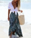 Kvinnors lång kjol med volang och mönster i boho-stil Knytning i midjan Asymmetrisk nederkant Chiffongtyg För stranden och semestern 3
