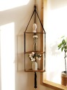 32 cm Corner Shelf Hanging Three-Tier Wooden Shelf with Black Rope 122 cm for Wall Without Decorations 4