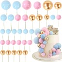 32er Set bunte Tortenbällchen Tortendekoration aus Kunststoff Kreatives Accessoire für festliche Geburtstagstortendekoration 3