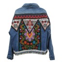 Damjeansjacka med färgglad broderi på ryggen Blommiga och geometriska mönster i etnostil Spetskant Löst snitt Tillverkad av bomull 1