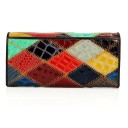Damsk etno plånbok i äkta läder Färgglad patchwork Stängning med klaff Kortfack Ficka med metallram 18,5 x 9,5 x 2,5 cm 1
