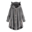Damsk fluffig plysh hoodie med huva och kattöron Längre modell med knappar och fickor Rundad fåll med knappar på sidorna 10