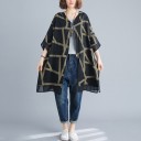 Dams vårjacka oversize Lång lös passform Bredare ärmar Geometriskt mönster Genomskinliga kanter Dragkedja Polyester med bomull 2