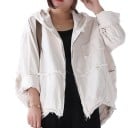 Dams vårjacka i bomull med huva och dragkedja Ledig oversize passform Fransade sömmar och kanter Bröstficka och rundad nederkant 1