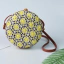 Damernas runda axelväska Vävd av bambufiber och polyester Geometriskt stjärnmönster Långt band 20 x 8 cm 7