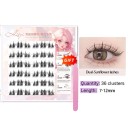 3D cils en touffes autocollants effet chat 7–12 mm 36 pièces touffes doubles épaisses en 6 rangées Cils artificiels waterproof longue durée avec pince 2