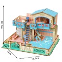 3D Holzpuzzle Haus mit Pool 14,5 x 12 x 10,5 cm 96 Teile Laser-geschnittenes Modell aus natürlichem Holz Kreatives DIY Dekorationsspielzeug 2