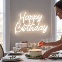 3D LED Neon Sign Happy Birthday 29 x 20.5 cm USB Powered 5 W Transparent Board and Switch on Cable White Light For Birthday Celebration 6