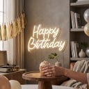 3D LED neonový nápis Happy Birthday 29 x 20,5 cm USB napájení 5 W Průhledná deska a vypínač na kabelu Bílé světlo Na oslavu narozenin 5