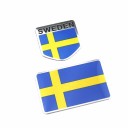 3D matrica Svédország zászlajával a skandináv rajongók számára Térbeli embléma ezüst kerettel Fényes felület svéd nemzeti színekben 3