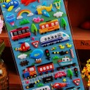 3D Stickers for Children with Vehicles Raised Glossy Designs of Cars and Trains Made of PVC Sticker Size Ranges from 1 to 4 cm Pack of 4 Sheets 3