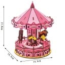 3D träpussel Barnkarusell rosa 14,5 x 14,5 x 17,8 cm 177 bitar Laserutskuren modell i trä med tryckt 3D-instruktion Dekoration 2
