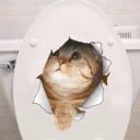 3D wodoodporna naklejka na deskę WC i ścianę ze zwierzątkiem wychylającym się z rozerwanej ściany Wesoła dekoracja do łazienki i toalety 2