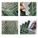 3D zelfklevende tegels voor de muur met een visgraatpatroon 10 stuks 30 x 30 cm Waterdichte groene wandbekleding voor achter het aanrecht 2