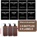 3er Set 500 ml Spender mit Aufklebern für Shampoo Duschgel Spülung Leere Flaschen mit Pumpe und Verschluss 7