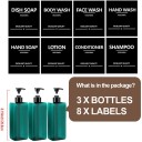 3er Set 500 ml Spender mit Aufklebern für Shampoo Duschgel Spülung Leere Flaschen mit Pumpe und Verschluss 8