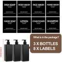 3er Set 500 ml Spender mit Aufklebern für Shampoo Duschgel Spülung Leere Flaschen mit Pumpe und Verschluss 6