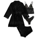 4 stuks Zijde dames set Bindgordel Kanten bh Kanten shorts en slip Elegante comfortabele nachtset 3
