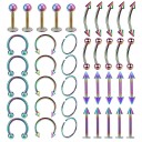40 pcs de piercing de acero quirúrgico de 10 mm Piercings universales para orejas, nariz, labios y cuerpo Liso sin adornos Set 6