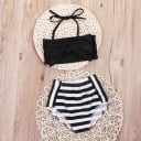 Dívčí moderní bikiny s mašlí - Černo-bílé 1