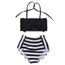 Dívčí moderní bikiny s mašlí - Černo-bílé 3