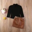 Jersey de cuello alto y falda de cuero para niñas L1352 2