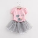 Set fetita - Tricou cu pisica si stele si fusta J1274 2