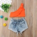 Top y short de mezclilla para niña L1405 4