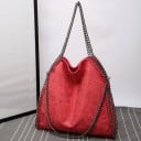 Damstor handväska över axeln med kedjehandtag Mjuk rymlig väska med metallkedjekant PU-läder 40 x 38 x 12 cm 2