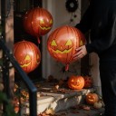 4D Ilmapallot Kurpitsa 3 kpl Halloween Koriste 56 cm Pyöreä Oranssi Keltaisella Kasvolla Juhlakoristeet Halloween 3