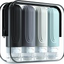 4er Set Reiseflaschen aus Silikon 90 ml in farbenfrohem Design. Wiederverschließbares Etui. Nachfüllbare Behälter für Shampoo und Creme. 5