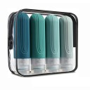 4er Set Reiseflaschen aus Silikon 90 ml in farbenfrohem Design. Wiederverschließbares Etui. Nachfüllbare Behälter für Shampoo und Creme. 6