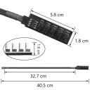 4pinový ventilátorový rozbočovač 1 na 5 s odnímateľným 33cm textilným káblom pre chladenie PC, samčí a samičie konektory, dĺžka 40,5 cm 2