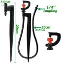5 kpl 360° puutarhan kastelulaitteita 50 cm letkulla ja 1/4" liitännällä tippakasteluun säädettävällä virtaamalla 2