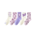 5 Paar Mädchen Kinder Socken Baumwolle Polyester Elasthan Lila Socken mit Mustern Bequeme weiche Kinder Socken für den täglichen Gebrauch 1