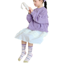 5 Paare Mädchen Kinder Socken Baumwolle Polyester Elasthan Lila Socken mit Streifen und gezeichneten Einhörnern Bequeme Kindersocken 6