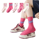 5 paires de chaussettes pour filles en coton polyester élasthanne Chaussettes roses avec motifs Chaussettes douces et confortables pour un usage quotidien 6