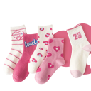 5 paires de chaussettes pour filles en coton polyester élasthanne Chaussettes roses avec motifs Chaussettes douces et confortables 5