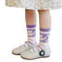 5 paires de chaussettes pour filles en coton polyester élasthanne Chaussettes violettes avec des rayures et des licornes dessinées 2