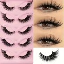 5 pares de pestanas artificiais de gato 0,10 mm 9–22 mm Pestanas volumosas adesivas Efeito Cat Eye Pestanas longas e densas para um olhar marcante 5