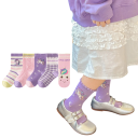 5 párov Detské dievčenské ponožky Bavlna polyester elastan Fialové ponožky s pruhmi a kreslenými jednorožcami Pohodlné detské ponožky 5