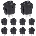 5 pcs Black Rocker Switch 3A 250V AC / 6A 125V, installation hole approx. 15 mm for electrical connection 5