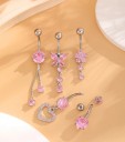 5 pcs piercing en acier inoxydable Ensemble argenté avec des détails roses Cœur Papillon Fleur Décoré de pierres élégantes 3