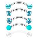 5 pièces Piercings en cristal pour le sourcil 1,2 × 8 × 3 mm Acier inoxydable avec fleur Bijoux courbés 2